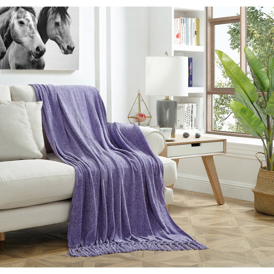 Purple Woven Polyester Solid Color Throw Blanket