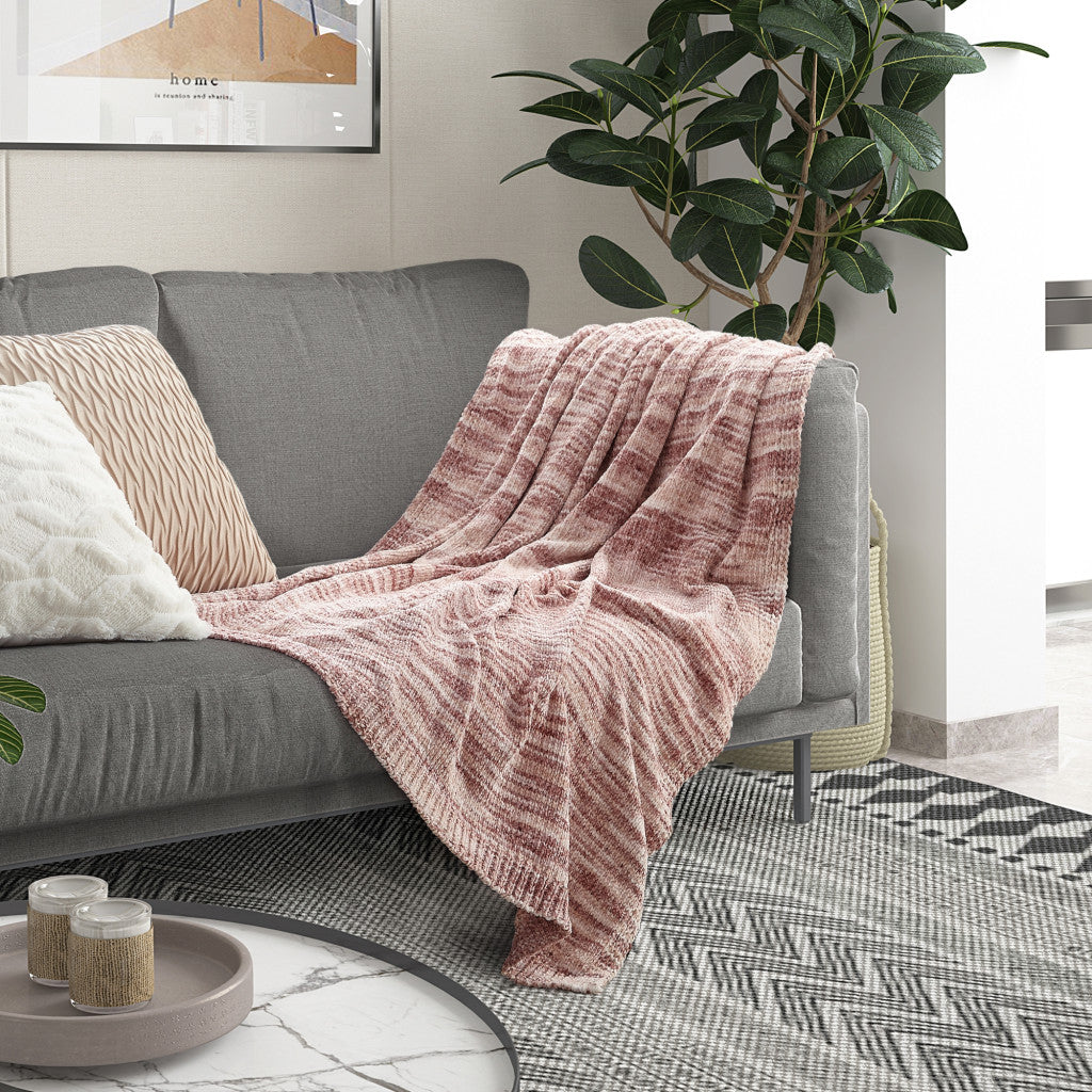 Blush Knitted Polyester Striped Throw Blanket