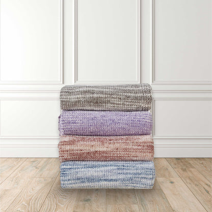 Blush Knitted Polyester Striped Throw Blanket