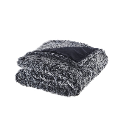 Black Knitted PolYester Solid Color Plush Throw Blanket