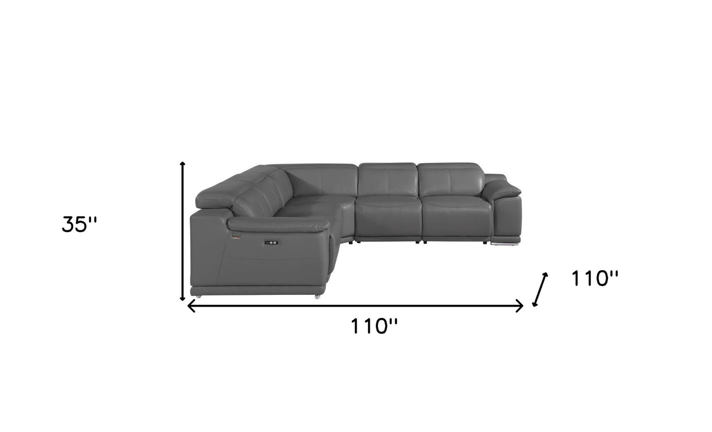 Gray Italian Leather Power Reclining U Shaped Five Piece Corner Sectional With Console