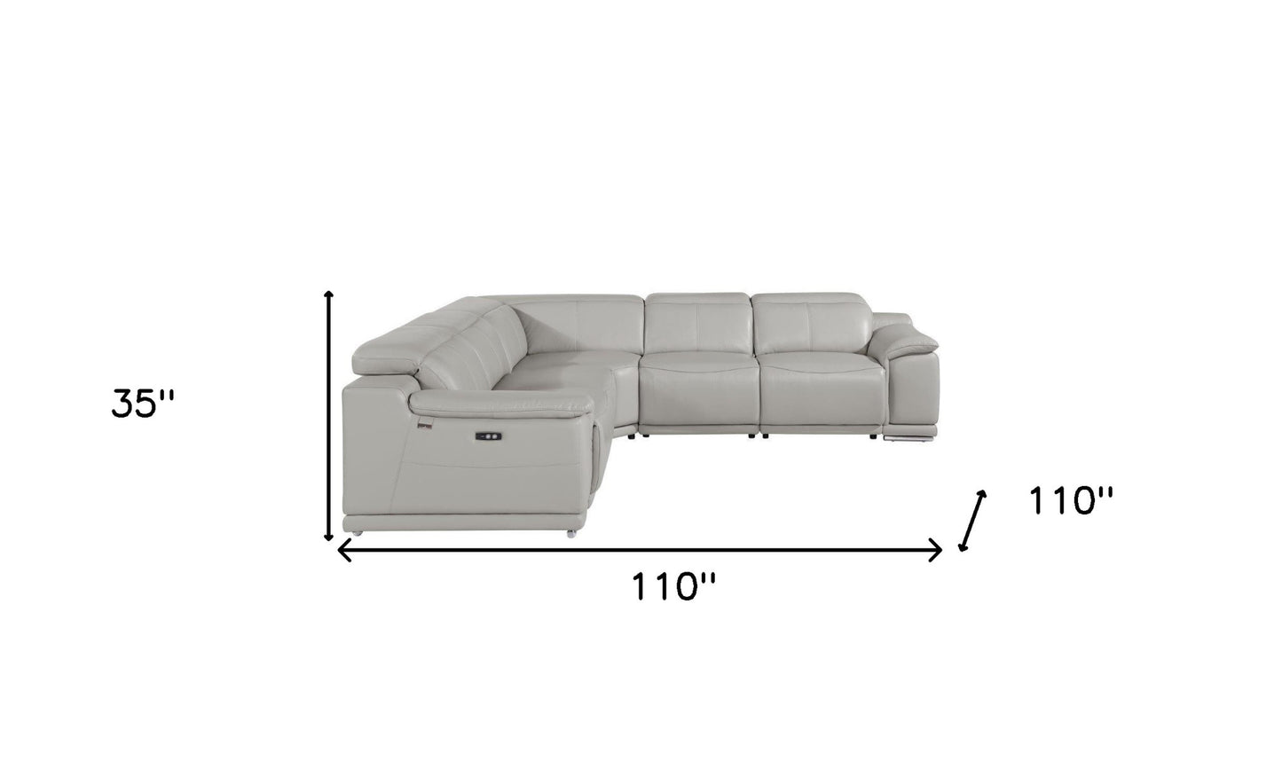 Light Gray Italian Leather Power Reclining U Shaped Five Piece Corner Sectional With Console
