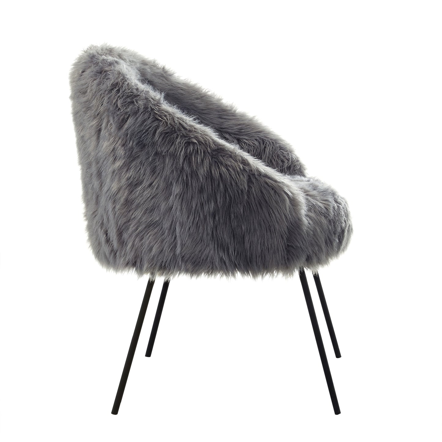 28" Gray And Black Faux Fur Arm Chair