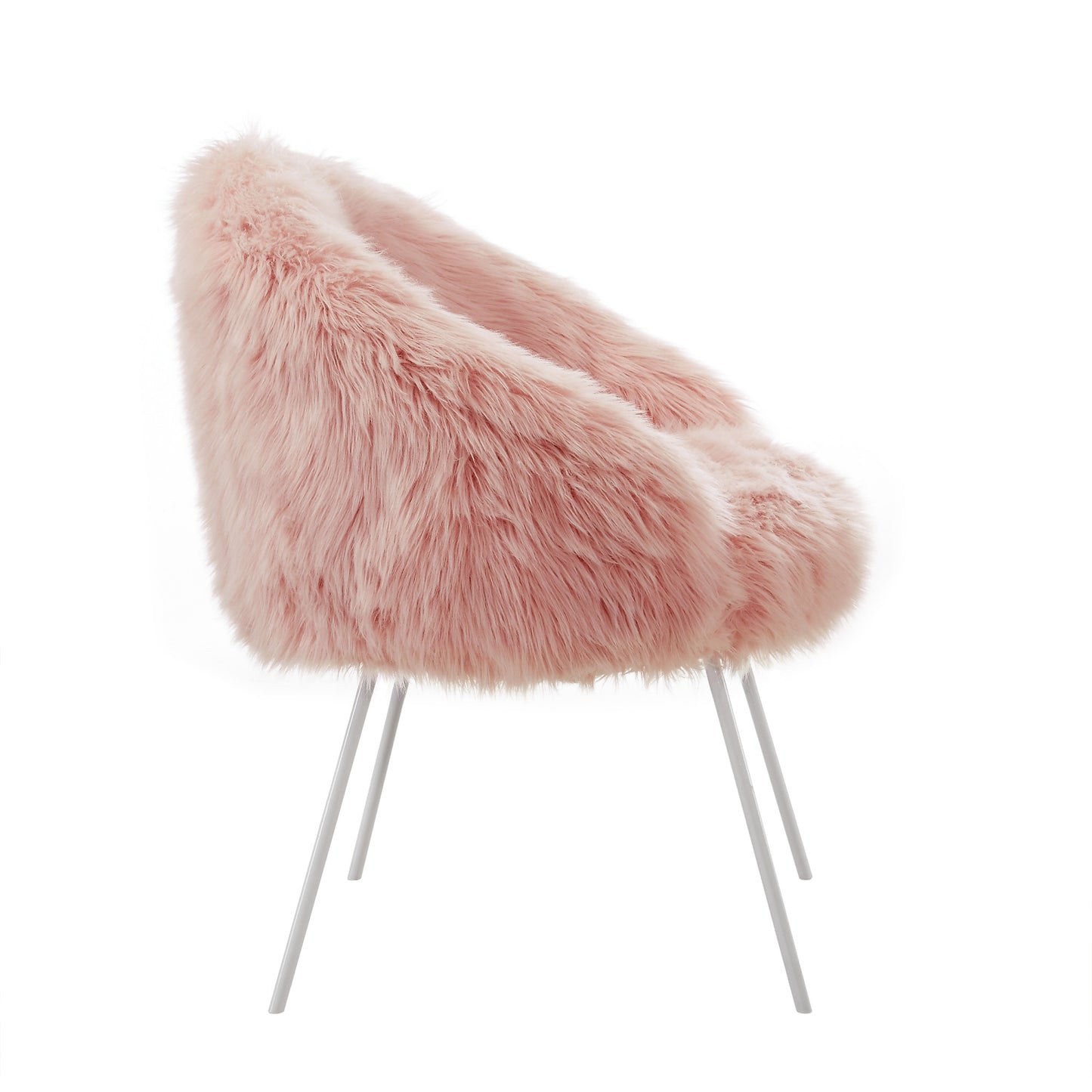 28" Rose And White Faux Fur Arm Chair