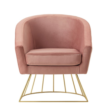 29" Blush And Gold Velvet Barrel Chair