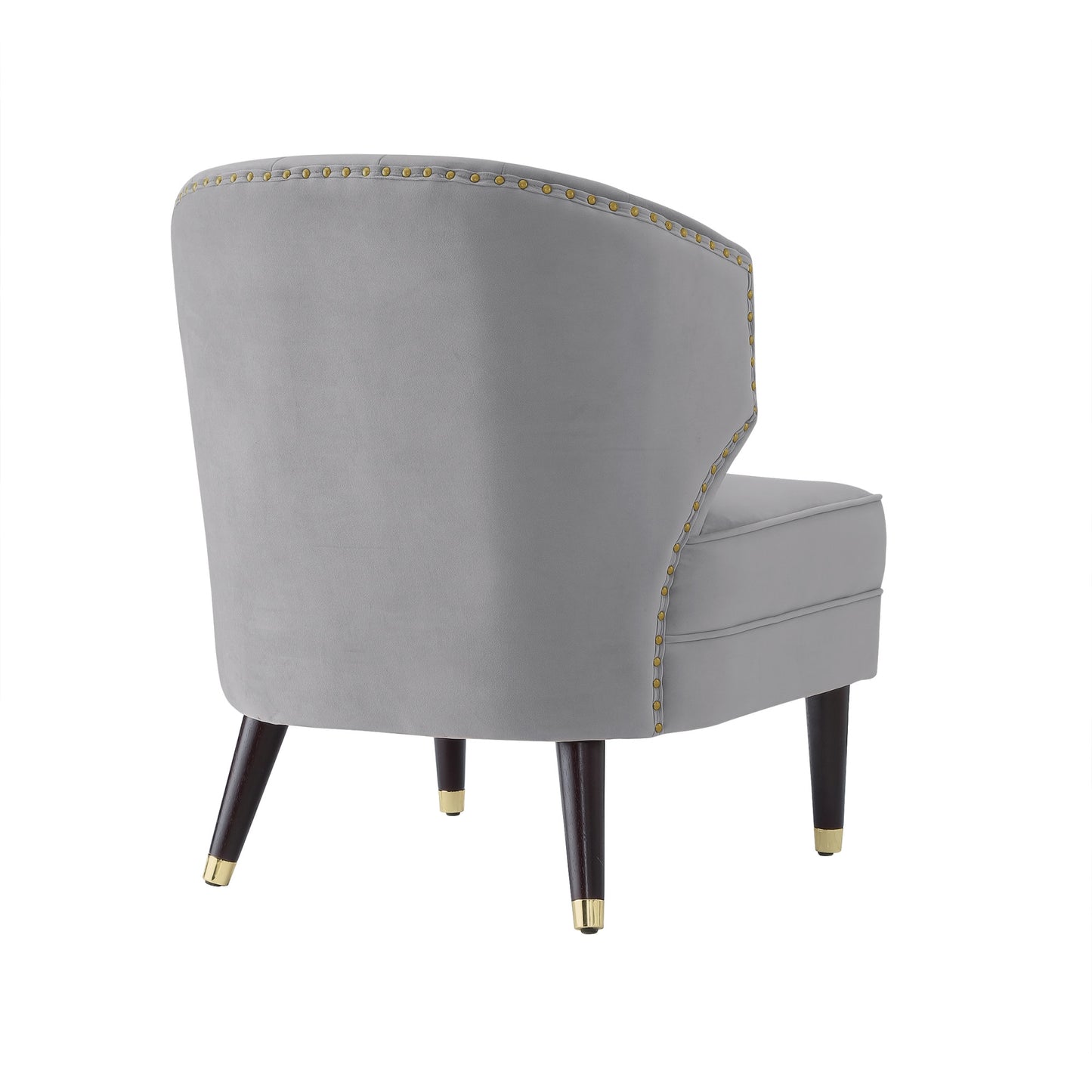 27" Gray And Gold Velvet Tufted Wingback Chair