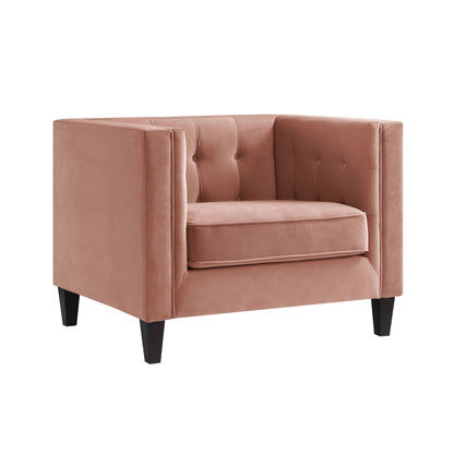 34" Blush And Black Velvet Tufted Club Chair