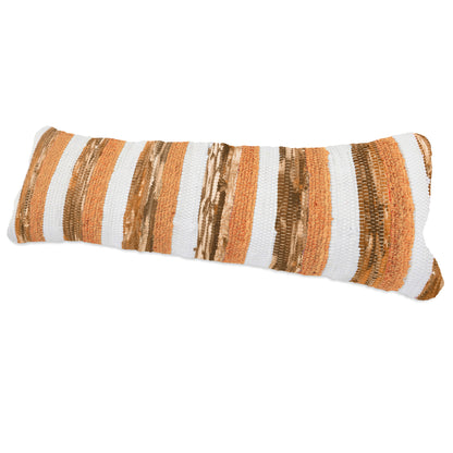 14" X 36" Brown and Orange Striped Cotton Blend Zippered Pillow