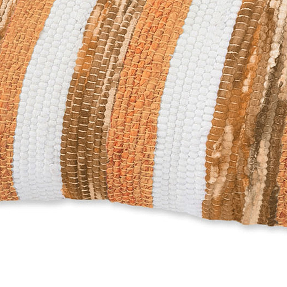 14" X 36" Brown and Orange Striped Cotton Blend Zippered Pillow