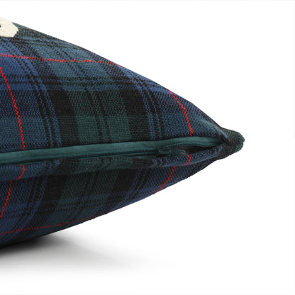16" X 24" Blue and Black Christmas Plaid Cotton Zippered Pillow With Embroidery