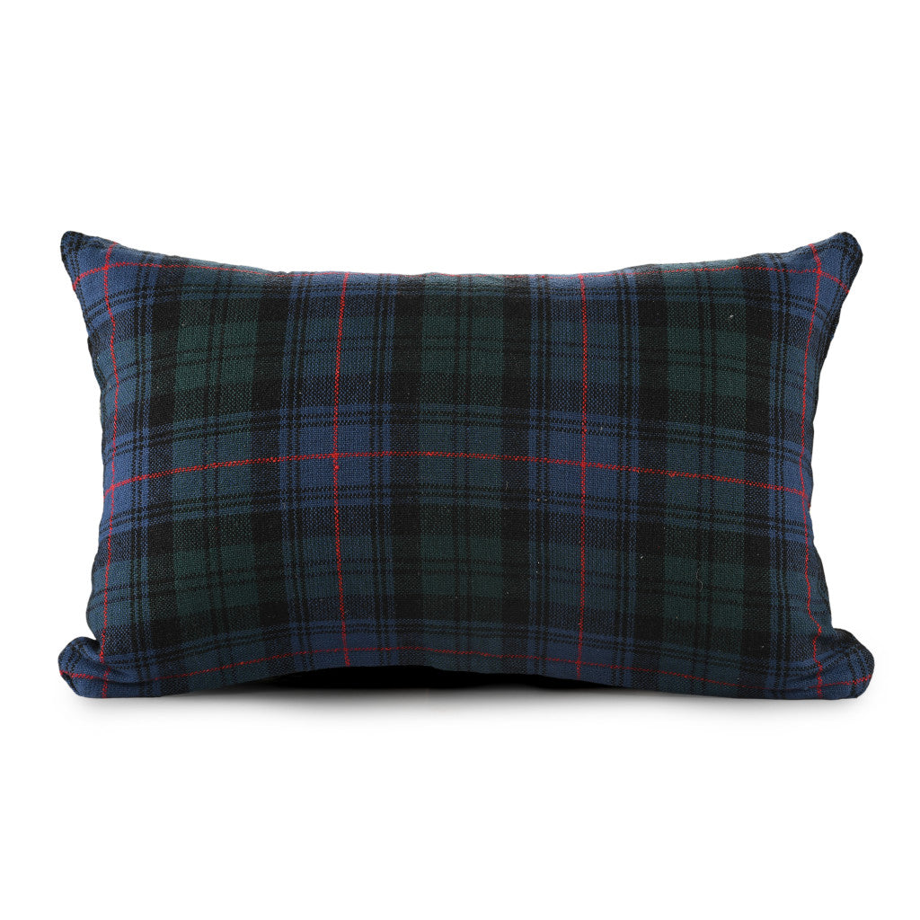 16" X 24" Blue and Black Christmas Plaid Cotton Zippered Pillow With Embroidery