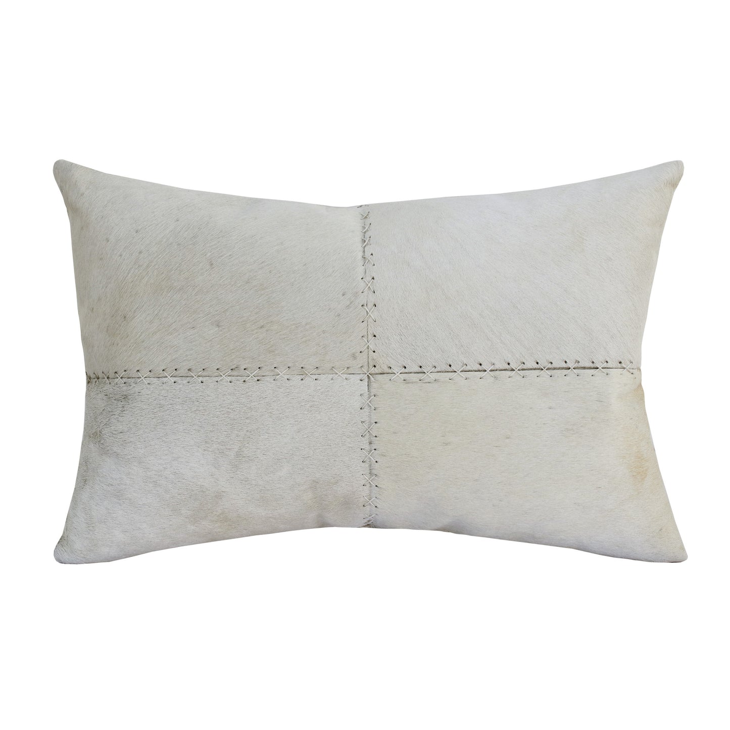 16" X 24" Ivory Patchwork Faux Leather Zippered Pillow