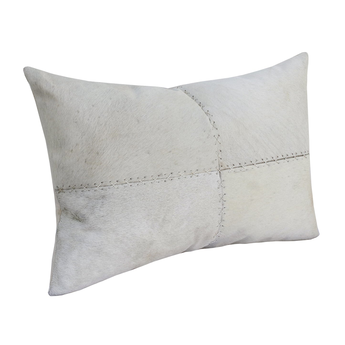 16" X 24" Ivory Patchwork Faux Leather Zippered Pillow