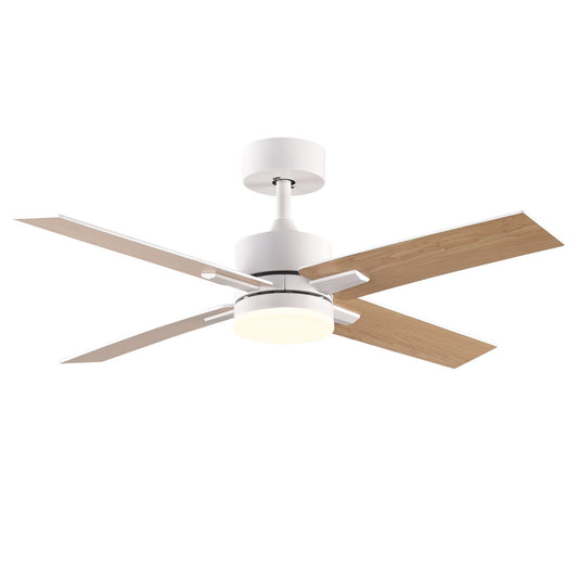 44" White and Natural Propeller Four Blade Dimmable Remote Control Integrated Light Ceiling Fan