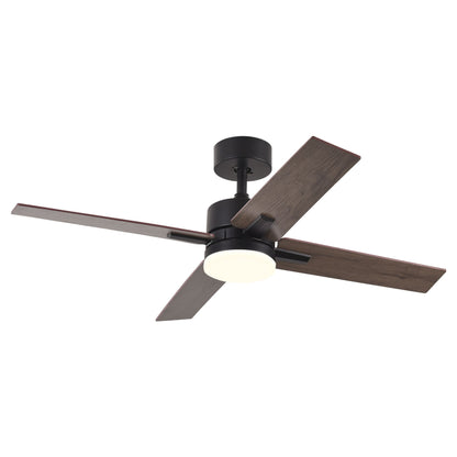 44" Black And Dark Brown Propeller Four Blade Dimmable Remote Control Integrated Light Ceiling Fan