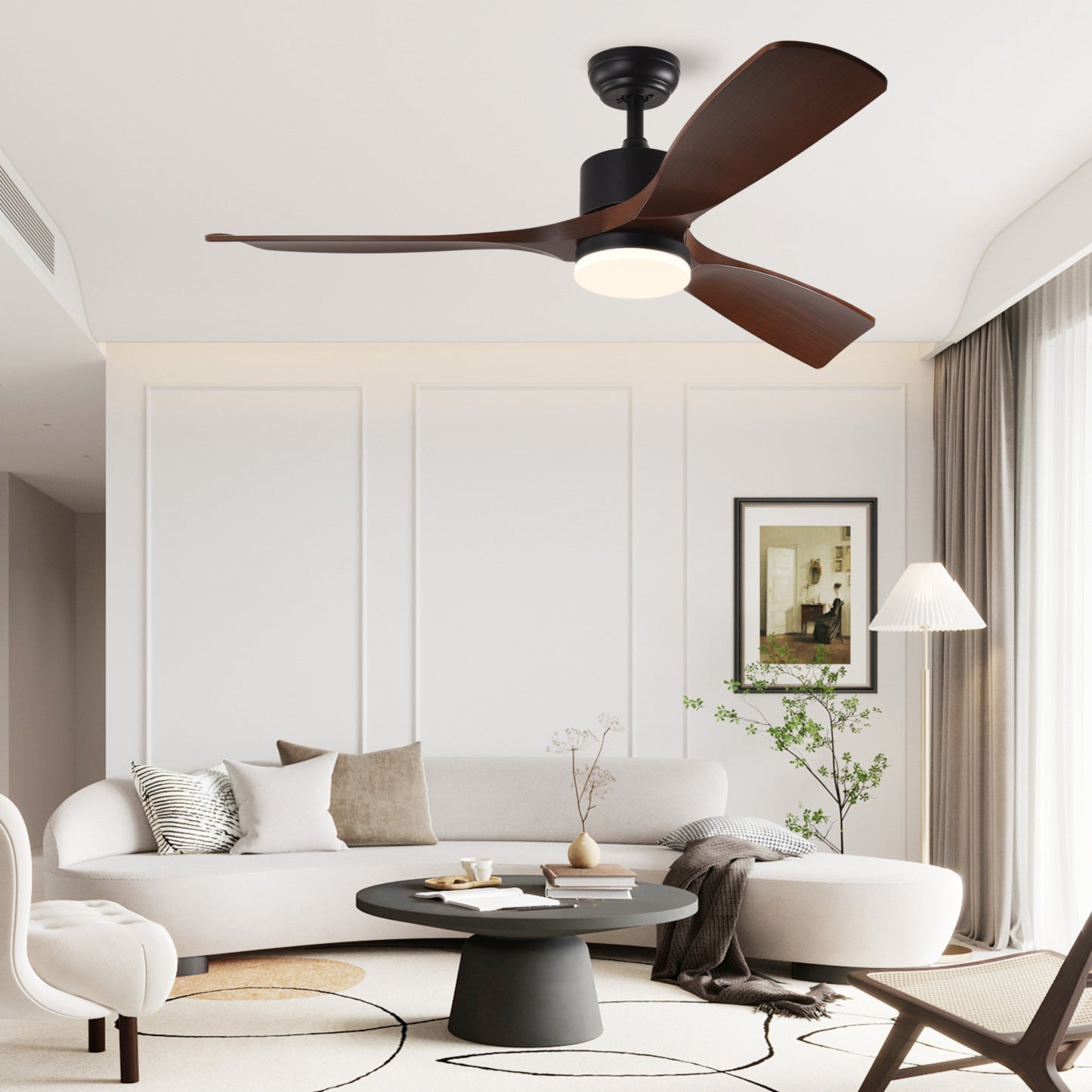 52" Black And Brown Propeller Three Blade Dimmable Remote Control Integrated Light Ceiling Fan