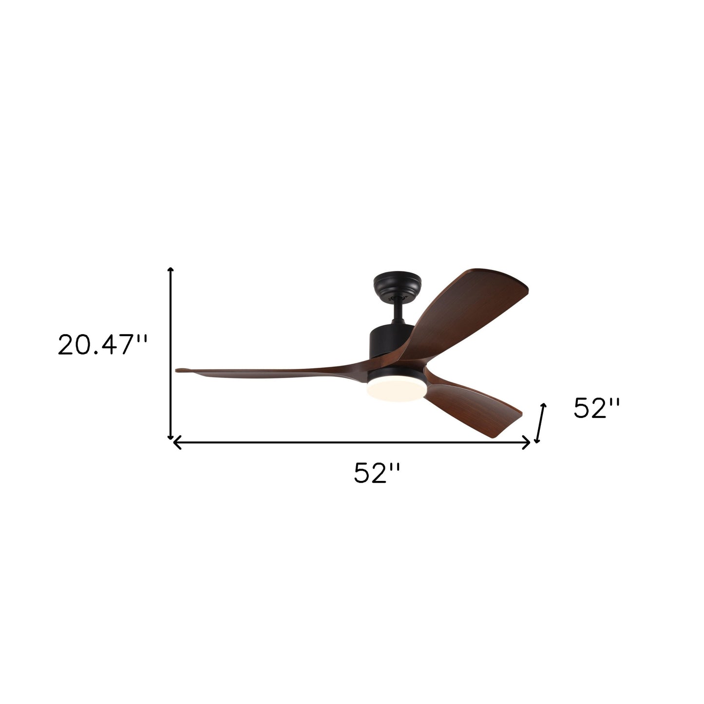 52" Black And Brown Propeller Three Blade Dimmable Remote Control Integrated Light Ceiling Fan