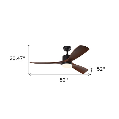 52" Black And Brown Propeller Three Blade Dimmable Remote Control Integrated Light Ceiling Fan