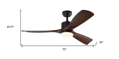 52" Black And Brown Propeller Three Blade Dimmable Remote Control Integrated Light Ceiling Fan